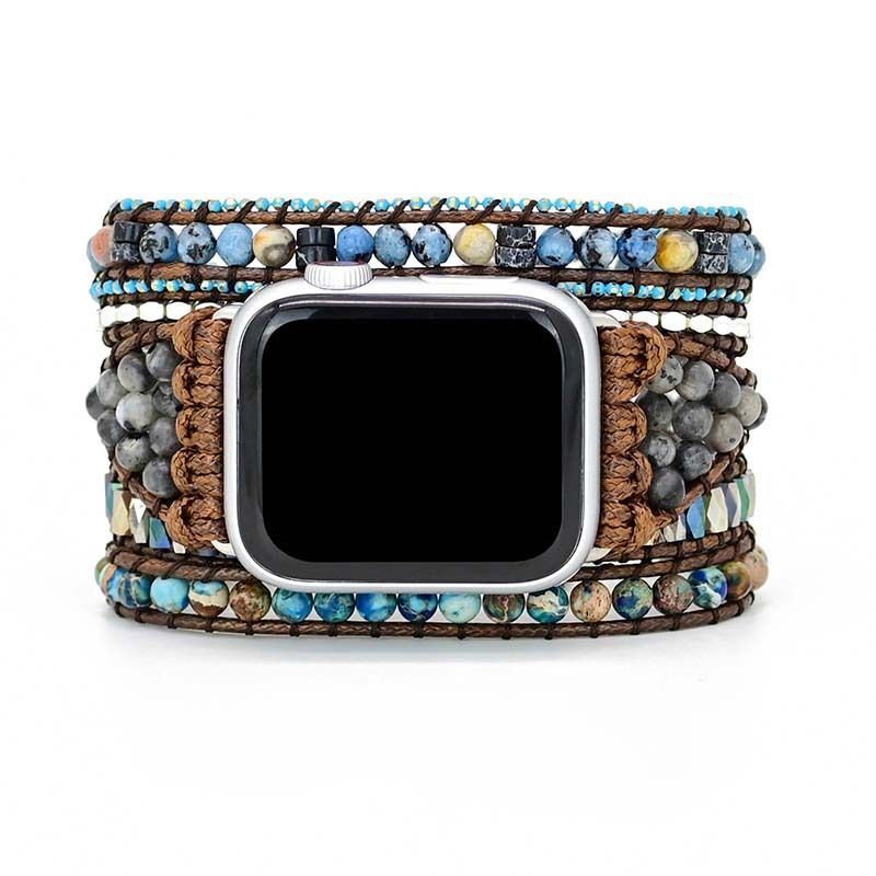 European And American Foreign Trade Fashion Jewelry Stone Woven Apple Watch Bracelet Natural Emperor Stone Strap Woven Bracelet, Color: 38-41mm small