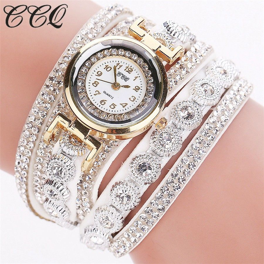Foreign Trade Hot Ladies Watch Hot Selling Korean Velvet Strap Diamond Winding Women&amp;#039;s Bracelet Watch, Color: White