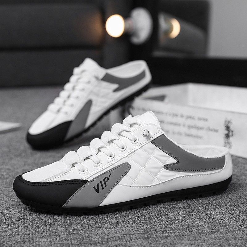 Men&amp;#039;s Casual Trendy Spring/summer Flat Soft-soled Driving Shoes Half-support Shoes Comfortable Breathable Slip-resistant, Size: 39, Color: White
