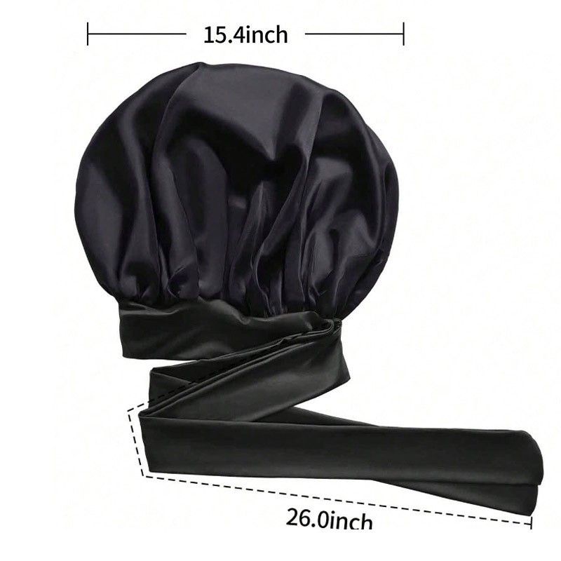 Bow Ribbon Round Hat Colored Nightcap Wide Brimmed High Elastic Hair Care Cap Beauty Special Shower Cap, Color: Black, Size: One size fits all