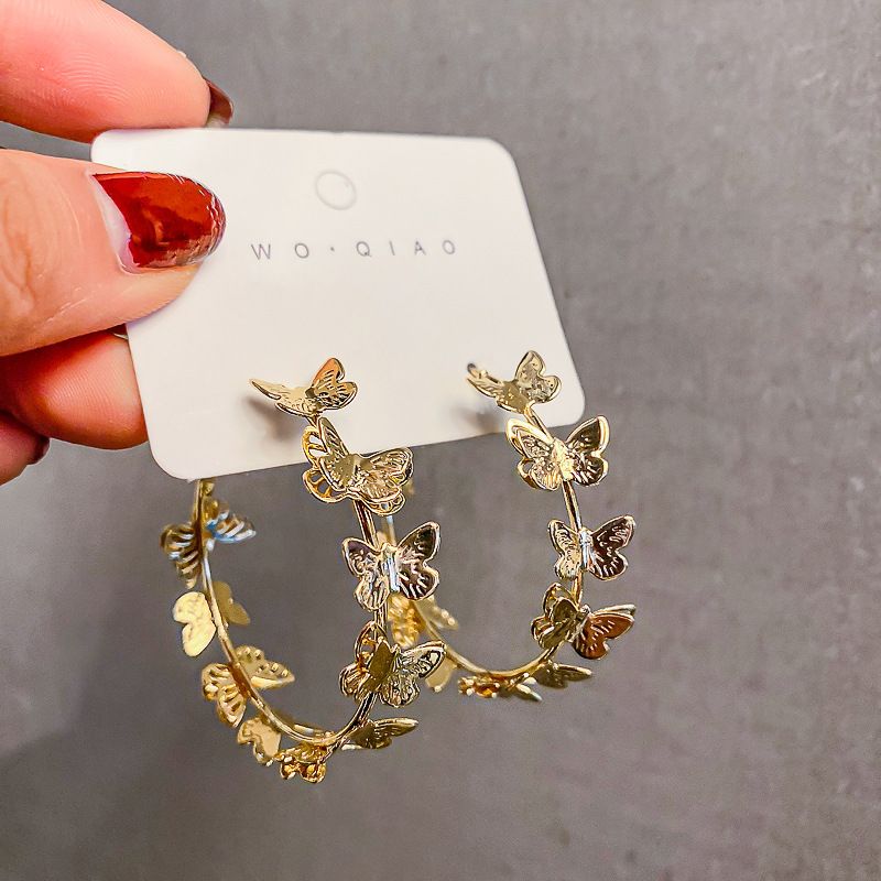 Gold Butterfly Earrings Net Red New Fashion New Earrings, Color: Silver needle. gold
