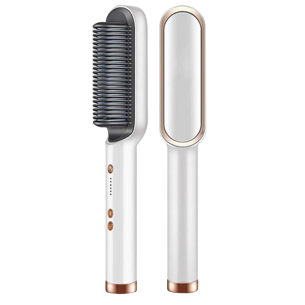 Cross-border Popular Hair Straightener Brush Negative Ion Hair Straightener, Power: White (european standard round plug)
