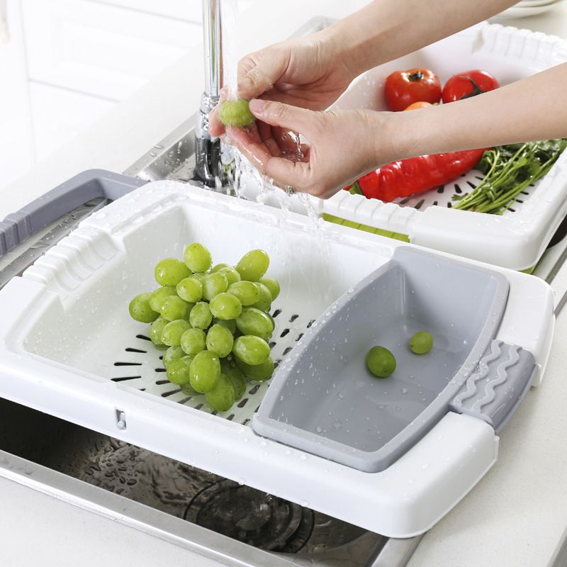 Creative Desktop Plastic Sorting Rack Kitchen Telescopic Draining Basket Portable Draining Telescopic Cutting Board Rack, Shape: Grey