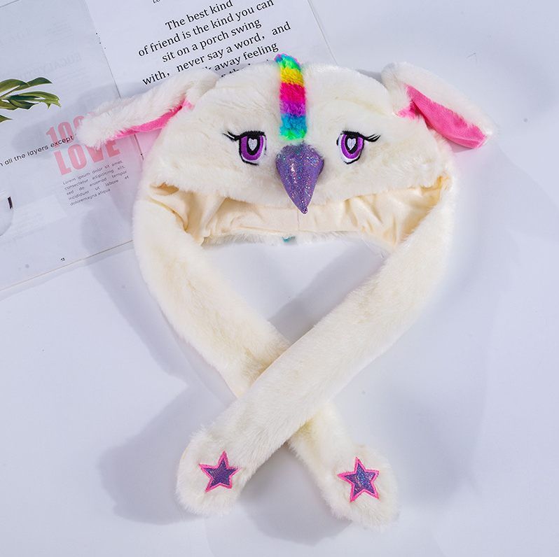 Vibrato With The Same Luminous Bunny Hat, The Vibrato Net Red Bunny Hat With Moving Ears, Color: White unicorn
