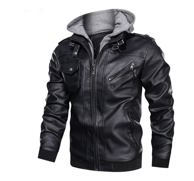 2023 European size fashion high-end leather clothing vintage locomotive PU leather jacket detachable, Size: M, Color: Black-1