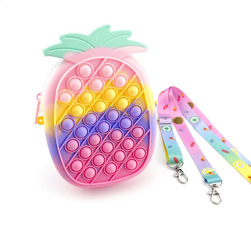 Pop Shoulder Bag Purse Fidget Sensory Toys, Colorful Pineapple Crossbody Bag Push for Girls Women Kids Gifts, Color: Stitching color