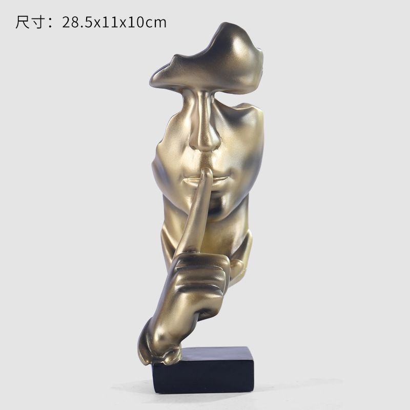 European-style Silence Is A Golden Abstract Statue Resin Crafts Decoration Living Room Office Desktop Jewelry Creative Gifts, Color: Bronze, Size: 28.5x11x10cm