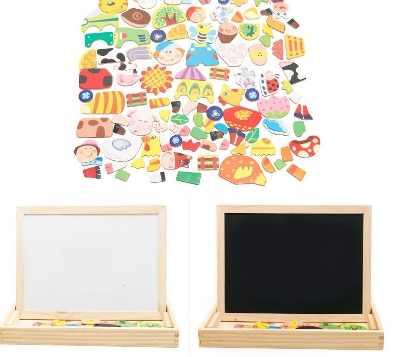 Multifunctional Magnetic Kids Puzzle Drawing Board Educational Toys Learning Wooden Puzzles Toys For Children Gift, Color: Farm paradise