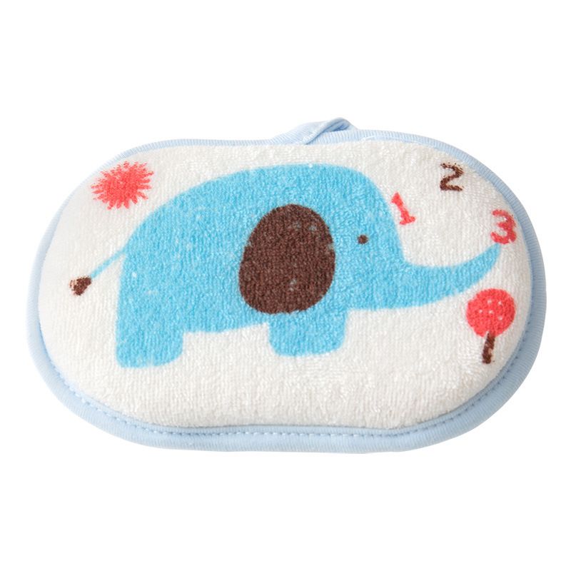 Cartoon Baby Bath Sponge &amp; Towel Set - Soft Bath Ball and Wipe for Newborns, Color: Elephant bath rubbing blue