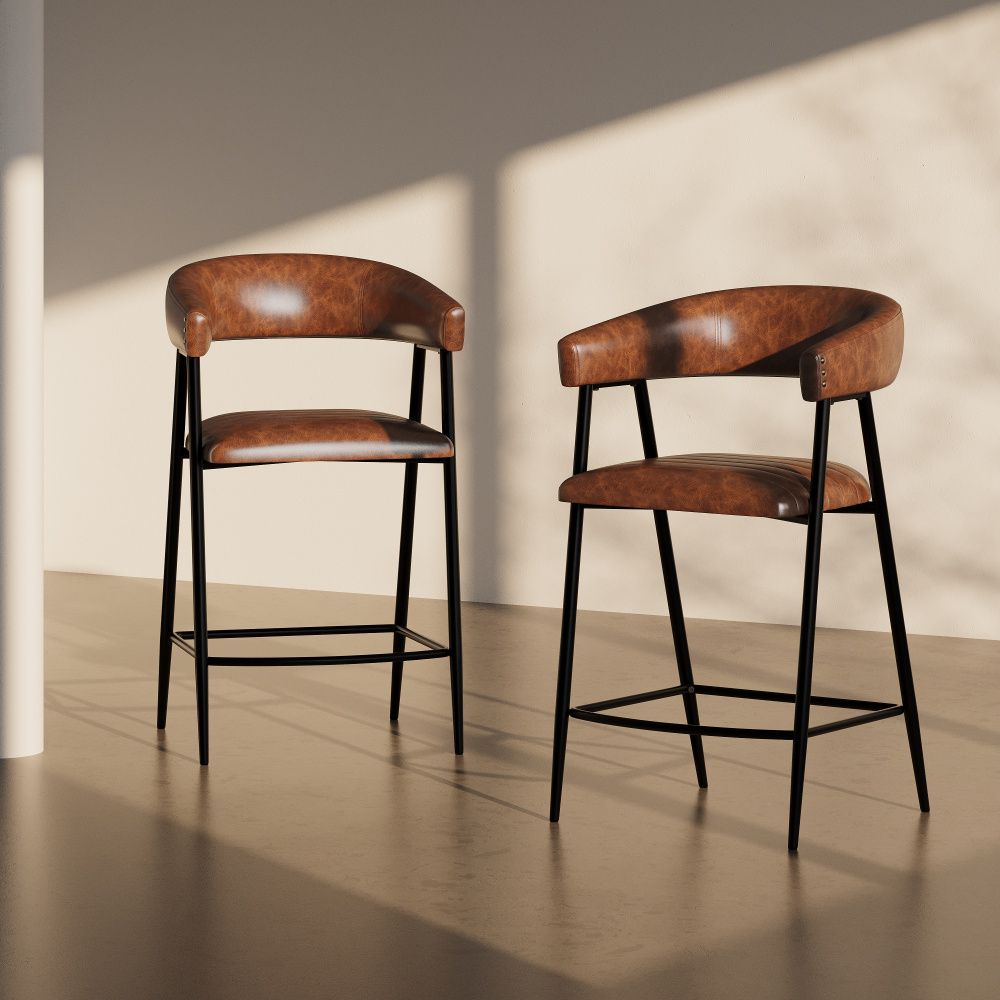 Counter Stools Set of 2, Options: Iron+Brown+Kitchen+Sponge+Traditional+Set of 2+Fiber Foam Pads+Iron,PU