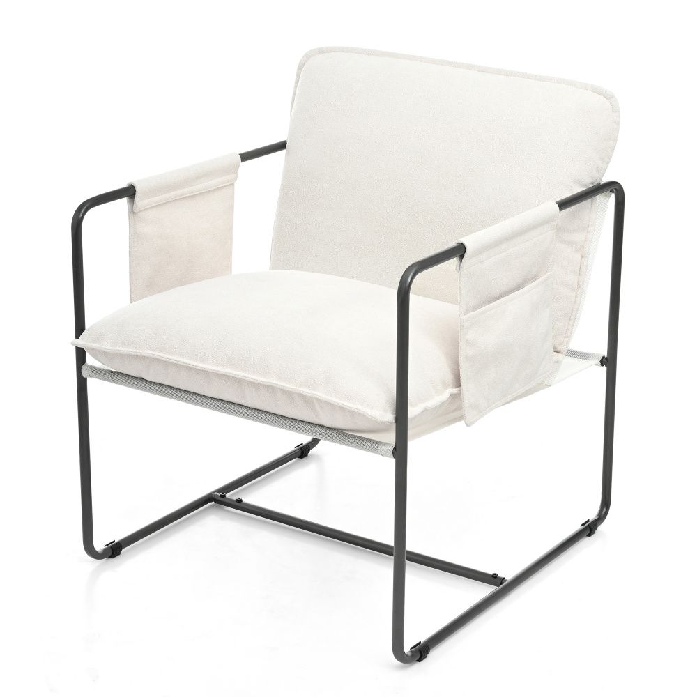 2 Sets 1 Case, Upholstered hanging armchair with arm pocket metal frame, crushed foamcushions and skin-friendly braid for living room and bedroom. White color, Options: White+Foam+Polyester