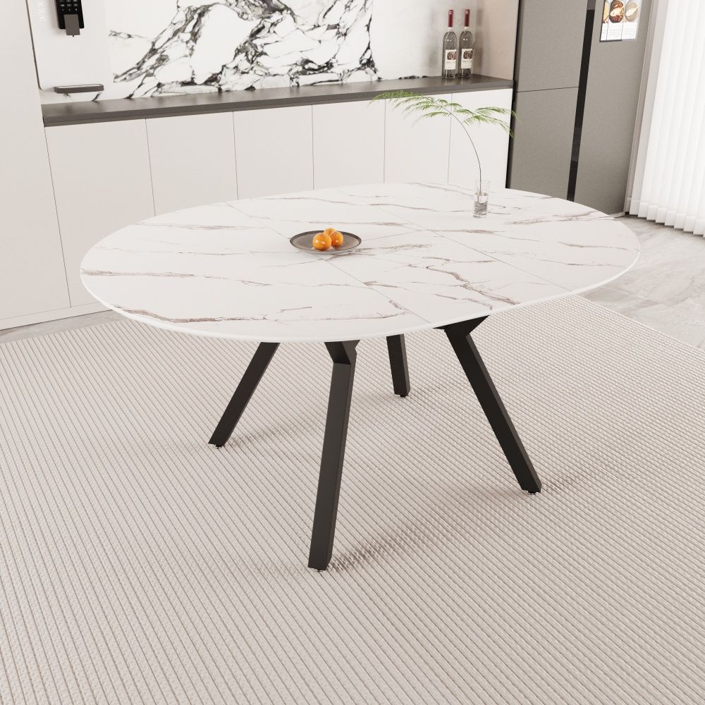 &quot;47-63&quot; Extendable White Circular Dining Table - Modern Kitchen &amp; Home Table for 4-6 People&quot;, Options: White+MDF