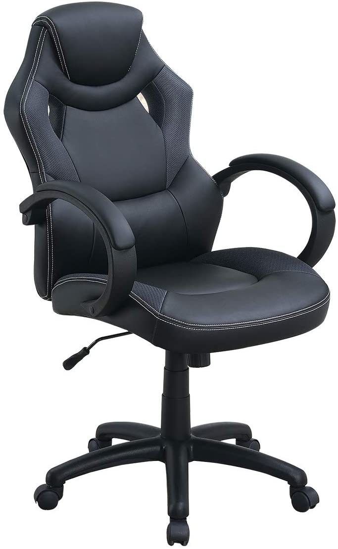 Office Chair Upholstered 1pc Comfort Chair Relax Gaming Office Chair Work Black And Red Color, Options: Black+Office+Mid-Century Modern,Modern+Office Chairs+Solid Back+Adjustable Height+Fabric