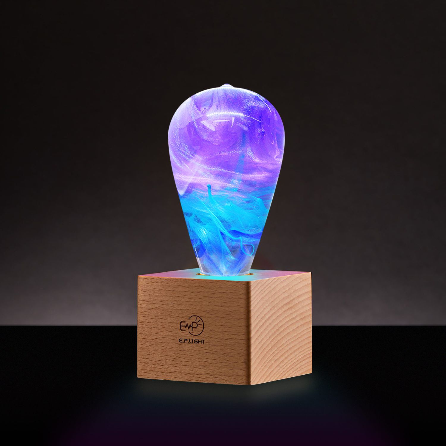 EP LIGHT Vintage Style desk lamp Metal Wood Table Lamp Ambient Night Light Unique Handmade Gift Birthday gifts, Color: Purple1