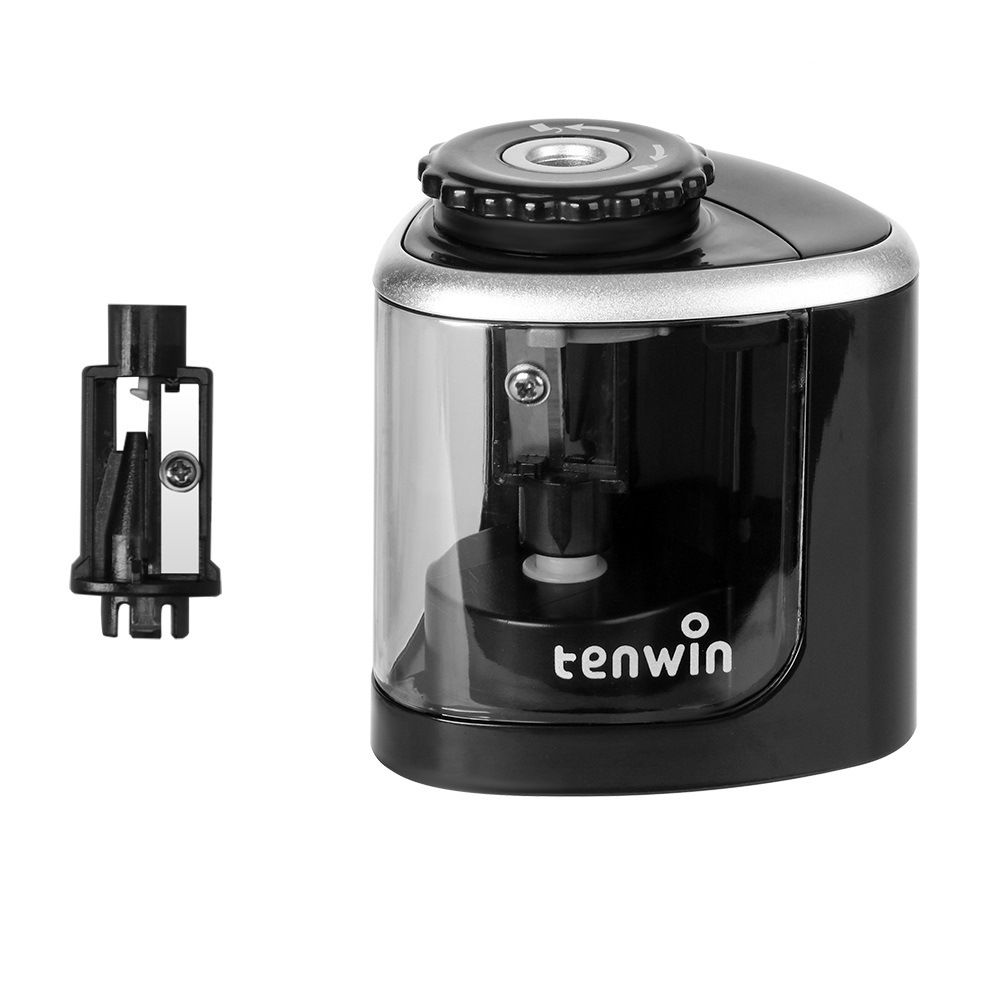 Tenwin Electric Pencil Sharpener Creative Primary School Stationery Semi-automatic Pencil Sharpener Pen Sharpener, Color: Tw8005 black-english version