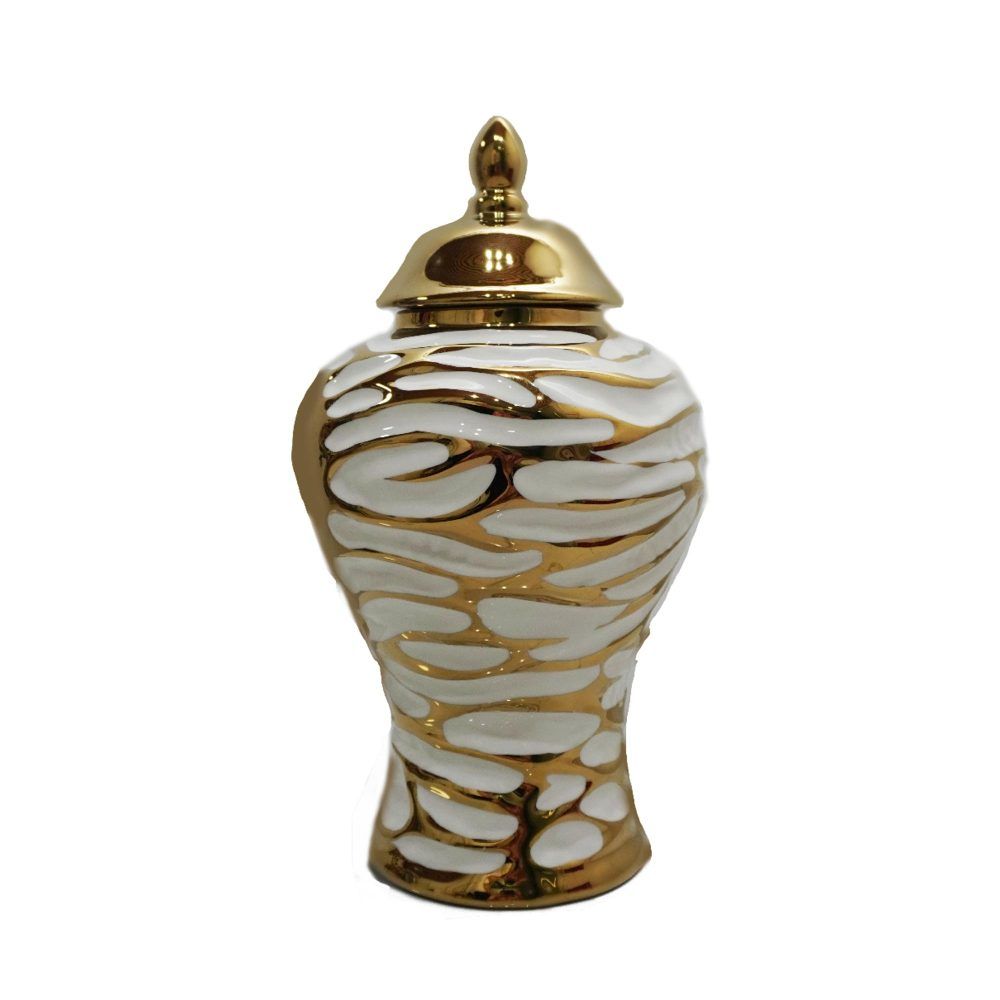 Charming White and Gold Ginger Jar with Removable Lid, Options: White+Ceramic