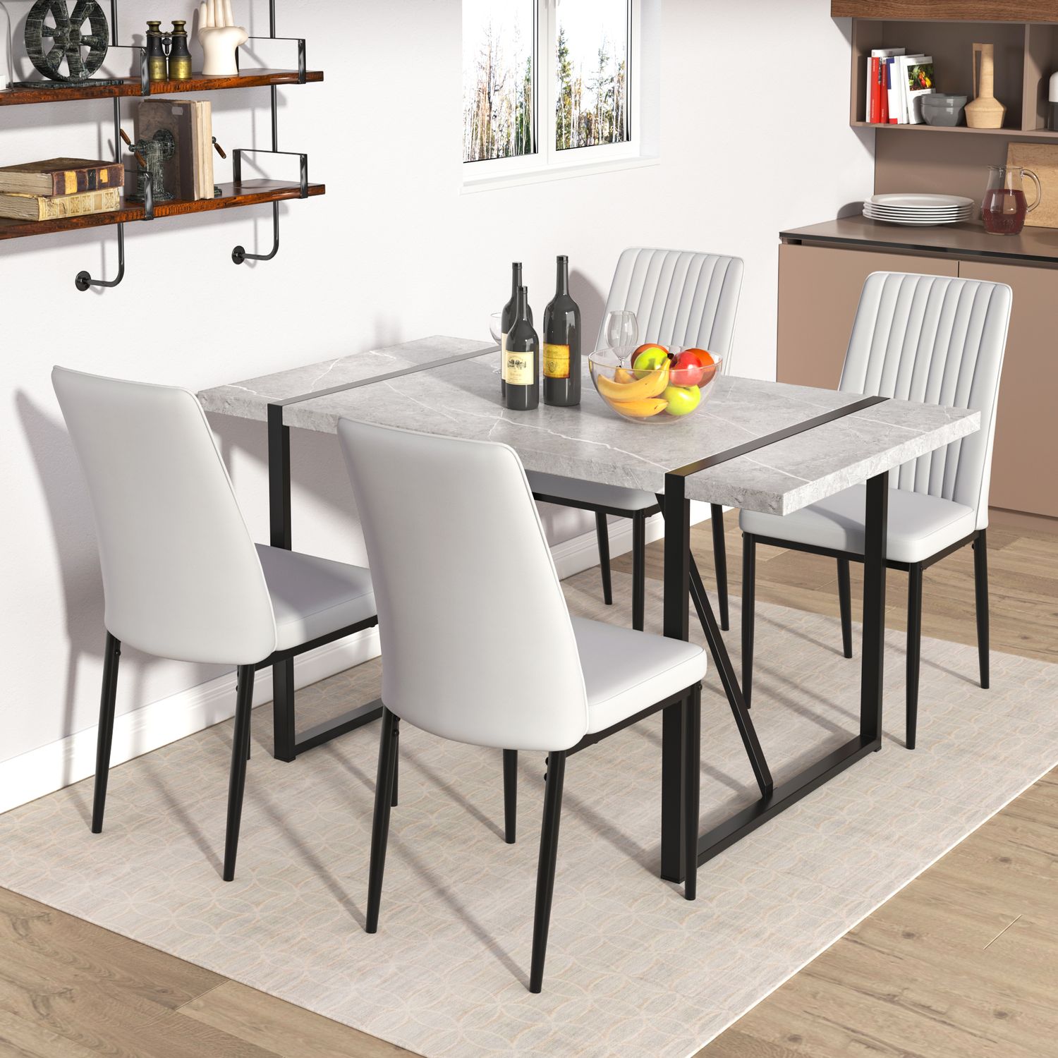 Dining Chairs Set of 4, Comfortable Upholstered Seat with Metal Legs, Curved Backrest Kitchen Chair for Living, Bedroom, Restaurant, Easy Assemble, Gray, Options: Metal+Grey+MDF+Metal