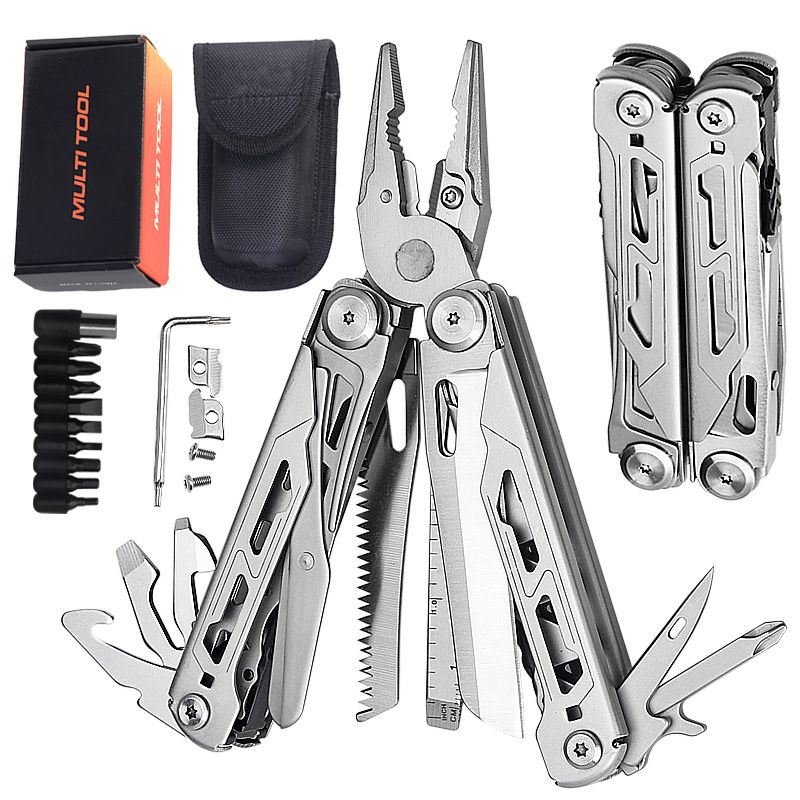Fine Blanking Stainless Steel Folding Multi-function Pliers Portable Outdoor Camping Tactical Pliers Home Outdoor Multi-purpose Pliers, Specifications: Mj062bj (back clip + 9 bits + scissor bits * 2 + t * 8 screw wrench)