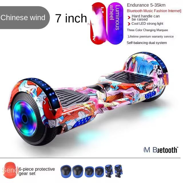 Adult Electric Self-Balancing Swing Car - 7-Inch Two-Wheel Intelligent Balance Car with Armrest, Color: Glowing wheel chinese style, Size: 7