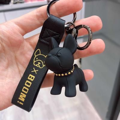 Creative French Fighting Dog Cartoon Keychain Cute Bullshiba Inu Doll Key Chain Female Bag Pendant, Color: Black