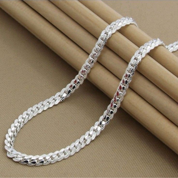 Cross-border Individuality Simple Silver-plated Necklace 5MM Full Side Necklace, Color: Silver 20inch