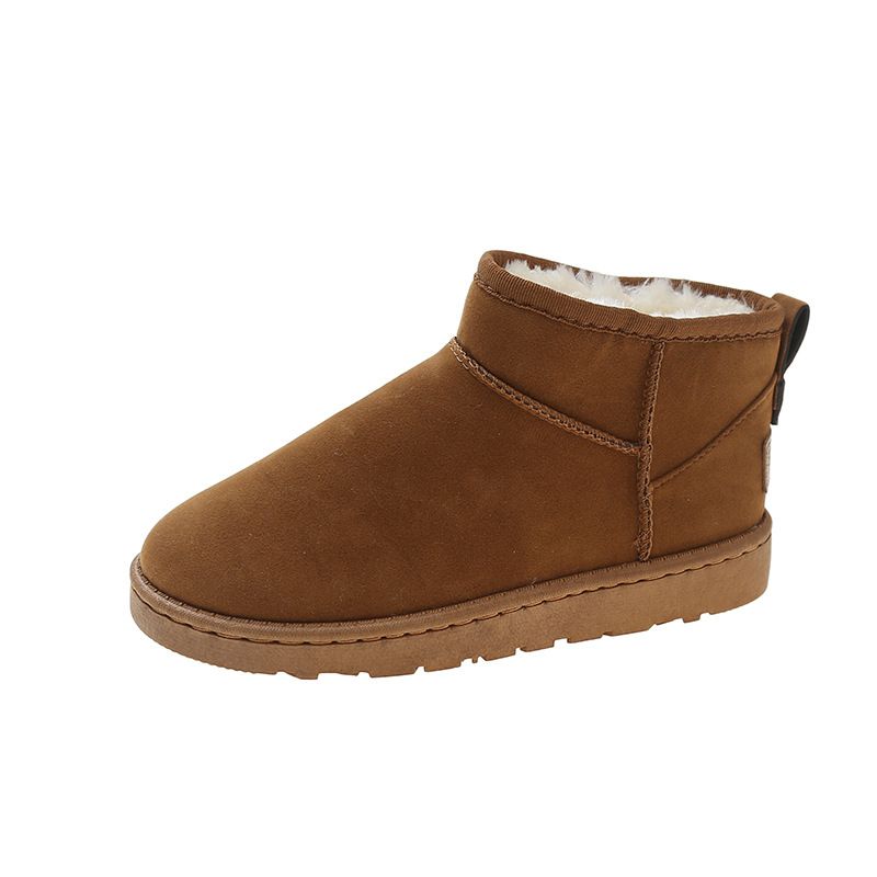 Snow Boots Women&amp;amp;#039;s Retro Round Toe Ins Tide Plus Velvet Cotton Shoes Students Flat Short Cotton Boots, Size: 36, Color: Dark brown