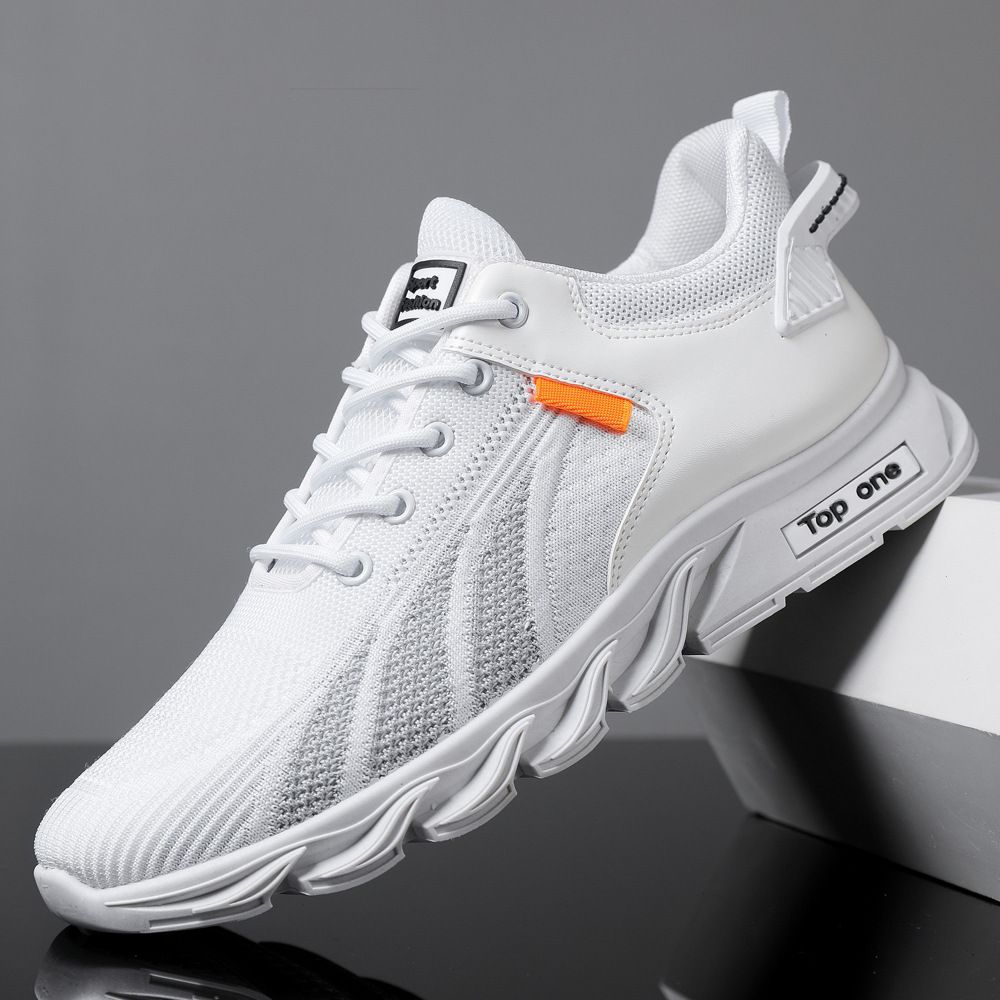 New Summer Men&#39;s Sports Shoes - Korean Casual Breathable Lightweight Running Shoes, Size: 39, Color: White-6