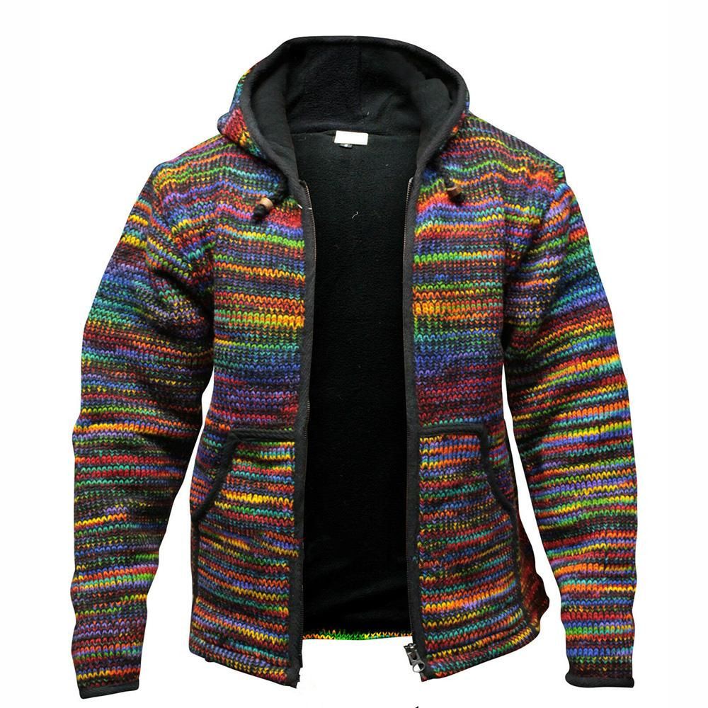 Thickened Alpine Warm Hooded Jacket Color Knitted Sweater Men, Size: Xs, Color: Black.