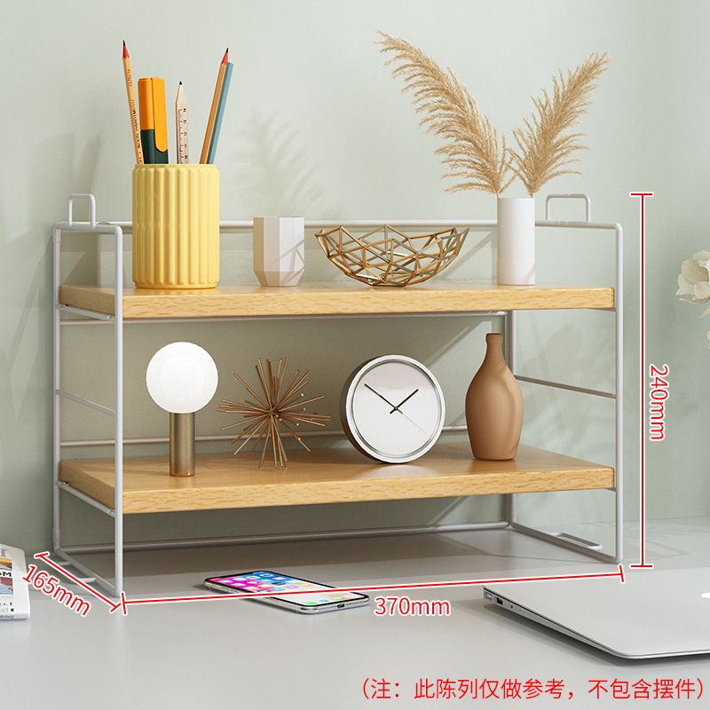 Desktop Storage Rack Office Desk Storage Multi-storey Dormitory Desk Sorting Dining Table Table Shelf Small Bookshelf, Color: Double-layer---white frame wood color