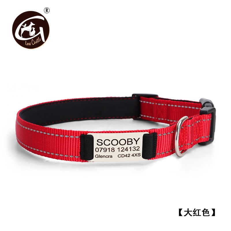 Name Phone Anti-lost Reflective Soft Non-stretch Pet Collar, Color: Red, Specification: [including engraving fee] xs size 1.5*22-30cm