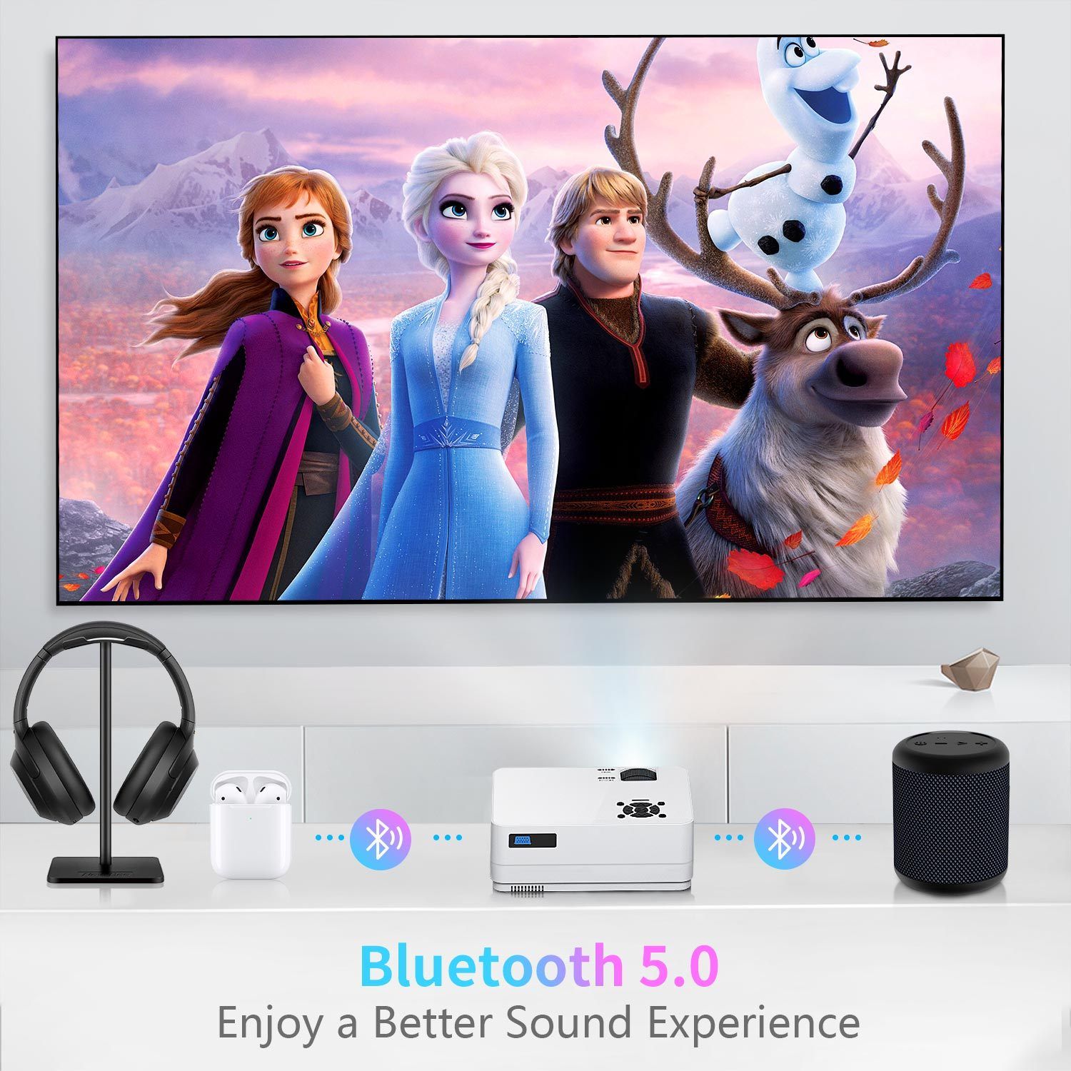 Native 1080P 5G WiFi Bluetooth Projector, 15000LM Full HD Movie Projector, 300&amp;quot; Display for Outdoor Movies Support 4k Home Theater, Compatible with iOS/Android/PC/XBox/PS4/TV