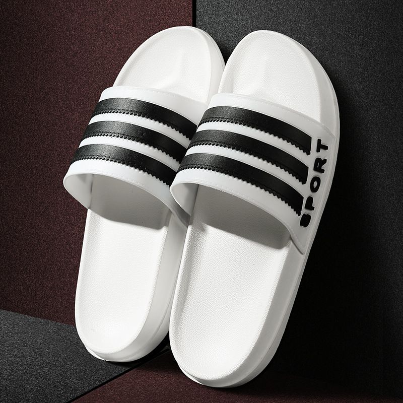 Black And White Striped Bathroom Slippers Indoor Non-slip Thick Bottom Mute Sandals And Slippers Home Men And Women Leisure Slippers, Size: 35-36, Color: White