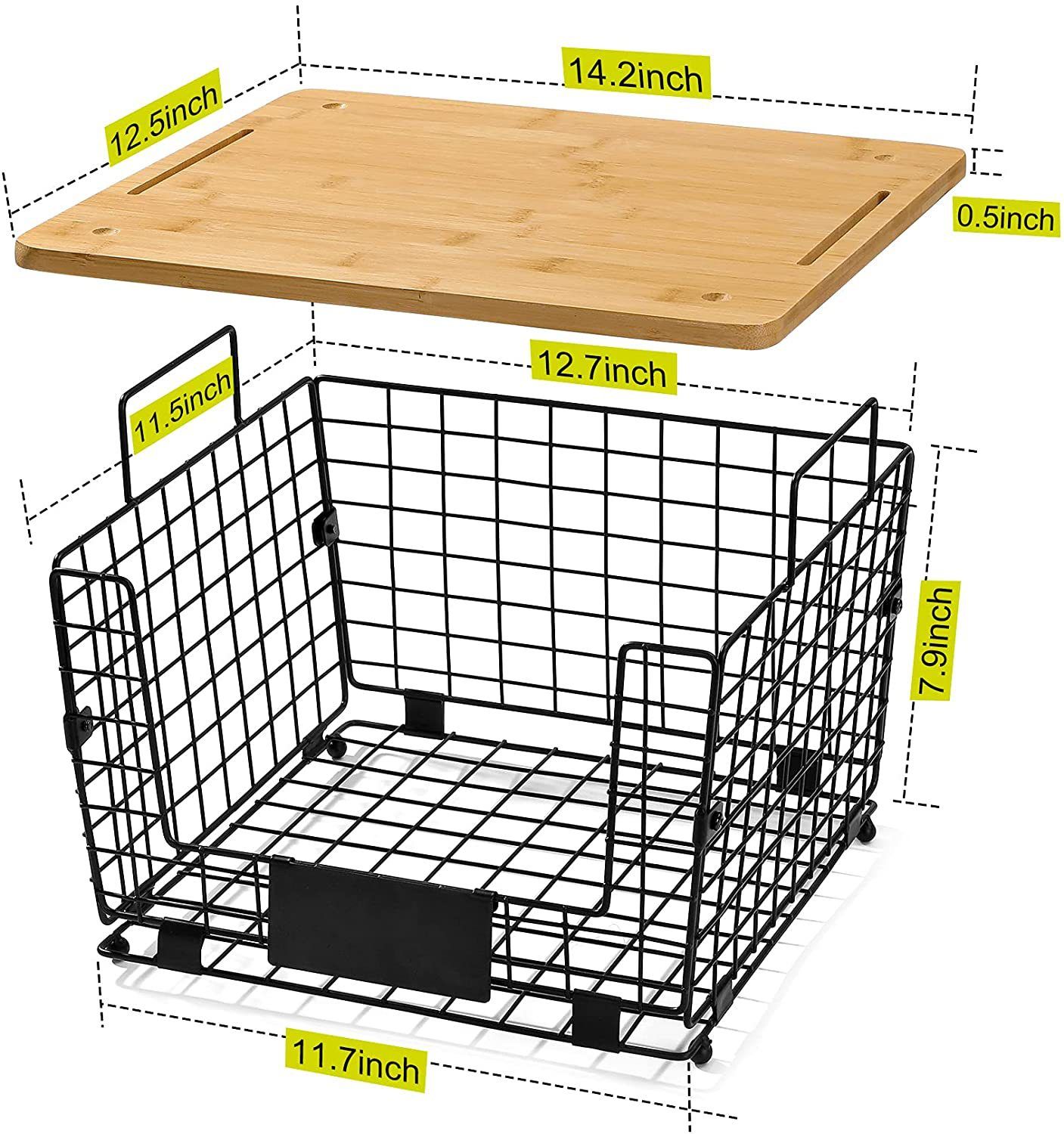 Kitchen Wooden Fruit Basket Removable Countertop Storage Rack Snacks Seasonings Vegetable Storage Basket, Color: Black, Specifications: Set (including wooden board)