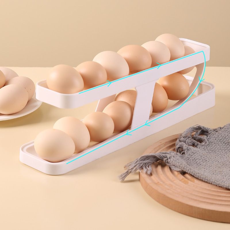 White Plastic Double Layer Egg Box Refrigerator Side Door Storage Egg Automatic Roller Storage Rack Egg Holds, Number of Layers (Specifications): Paper box