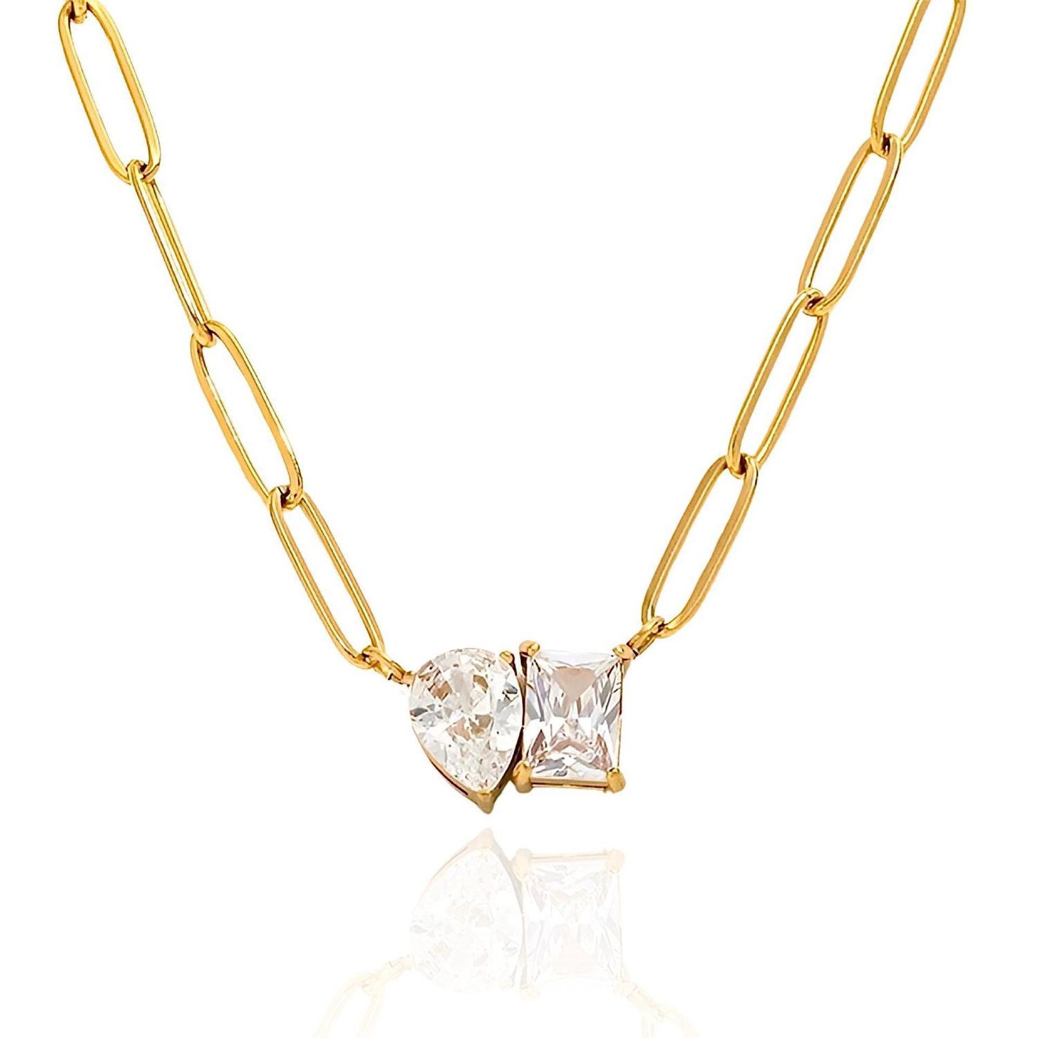 Europe And The United States Cross-border Retro 18k Gold-plated Color Pear-shaped Square Zircon Necklace, Color: Golden paperclip