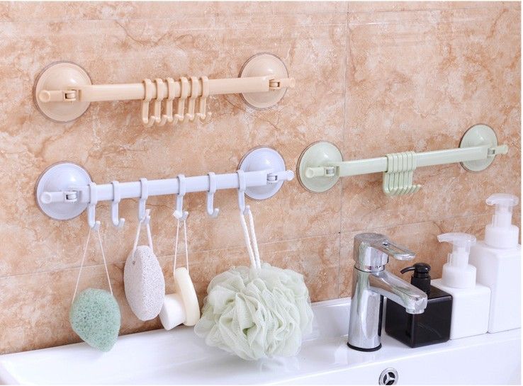 Lock-type Suction Cup 6-hook Kitchen Bathroom Bathroom Wall Row Hook Nail-free Seamless, Color: Nordic blue