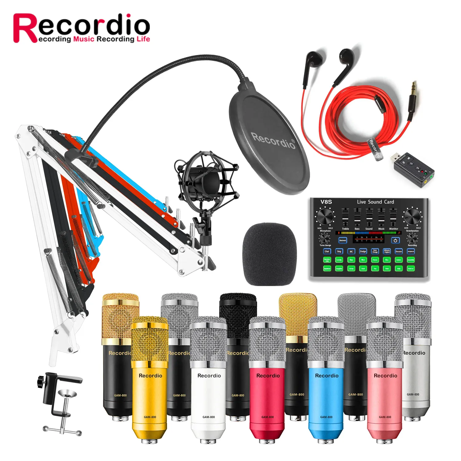 GAM-800SS V8s Sound Card Live Recording Condenser Microphone Set
