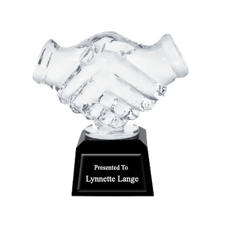 Factory Directly Sale Customized Hands Shake Glass Crystal Award Trophy for Wholesale
