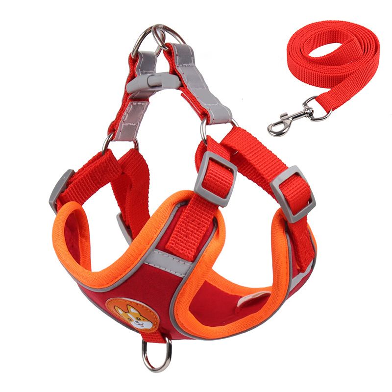 Vall Dog Leash Small Dog Teddy Bibbo Strap Pet Puppy Dog Leash Dog Chain, Color: Red +1.5 meters flat rope, Size: S (recommended weight 4-6catty)