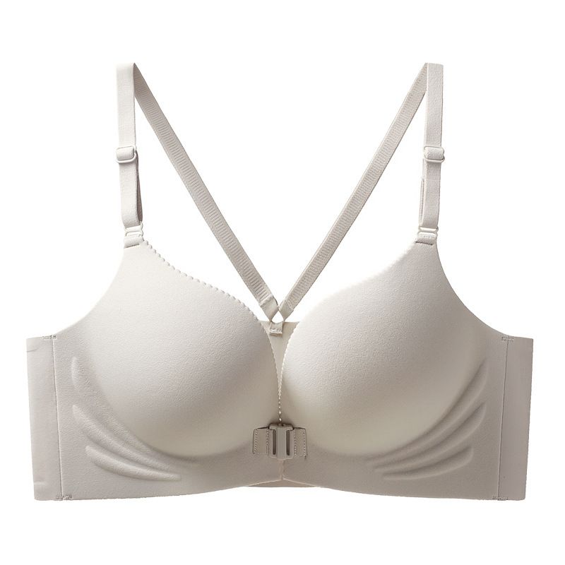 Wireless Front Closure Bra Seamless Smooth Backless Gathered Push Up Underwear Nylon Fabric Youthful Pure Desire Style, Color: silver gray, Size: 32/70AB cup