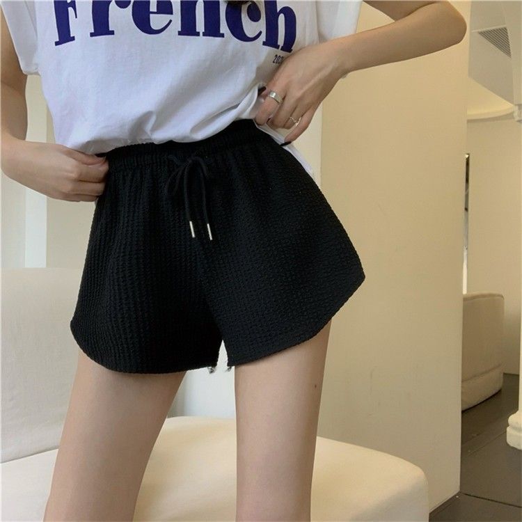 Trendy Loose Fit Women&#39;s Summer Waffle Sports Shorts, Color: black, Size: S