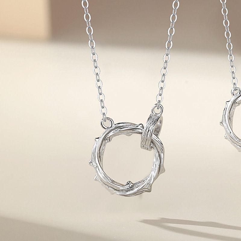 Sterling Silver Ring of Thorns Couple Necklace, Color: Men&#39;s Thorn Ring Necklace, Purity: 925 silver