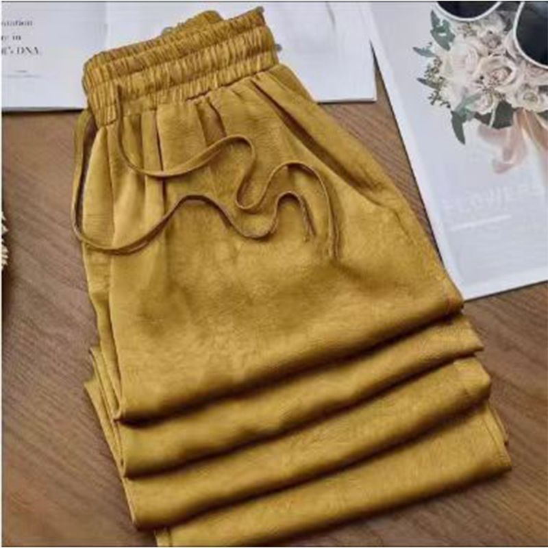 Thin Acetic Acid Satin Jacquard Wide Leg Casual Pants for Women