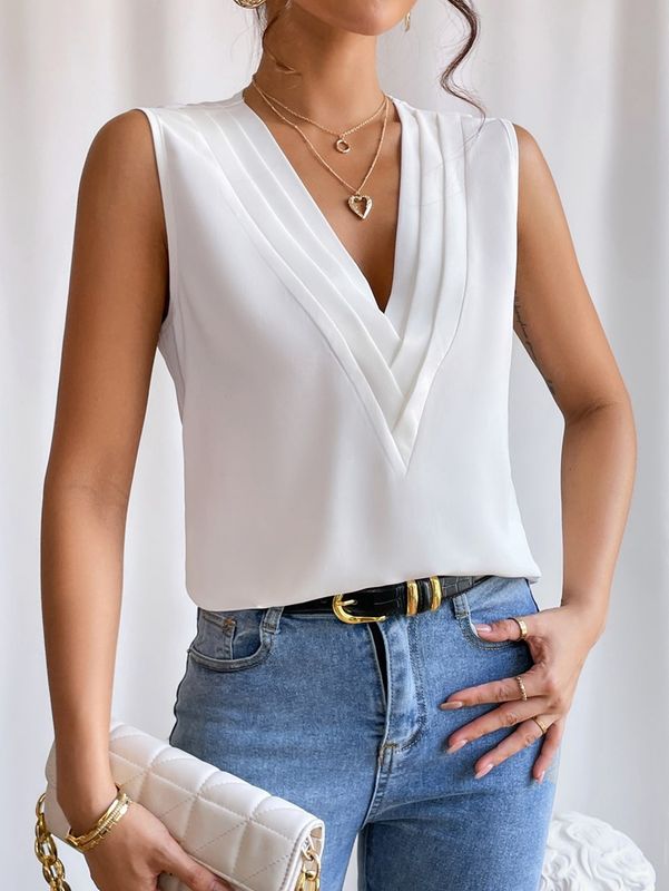 Summer Chic Multi-Layer V-Neck Solid Color Women&#39;s Vest