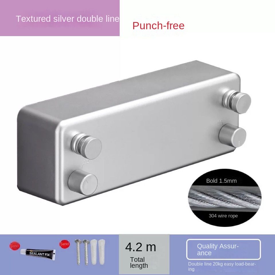 Telescopic Punch-Free Invisible Drying Rack, Color: 4.2 meters double-wire silver clothesline (punching/no punching)