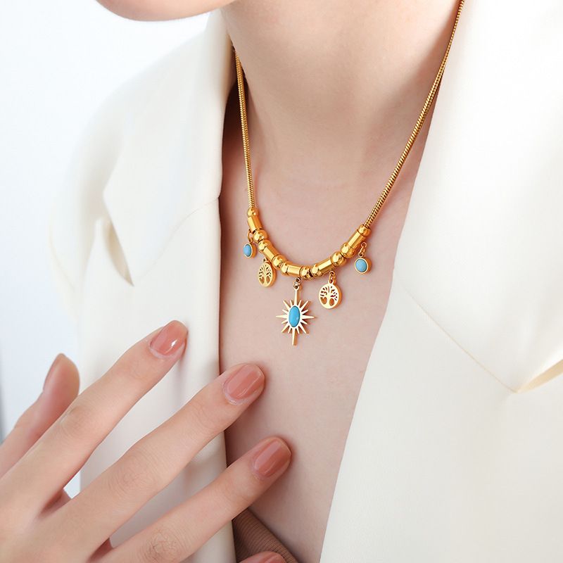 European &amp; American Retro Tassel Necklace and Bracelet Set - Fashion Commuter Ethnic Style Jewelry, Color: P030-Golden Necklace-40+5cm