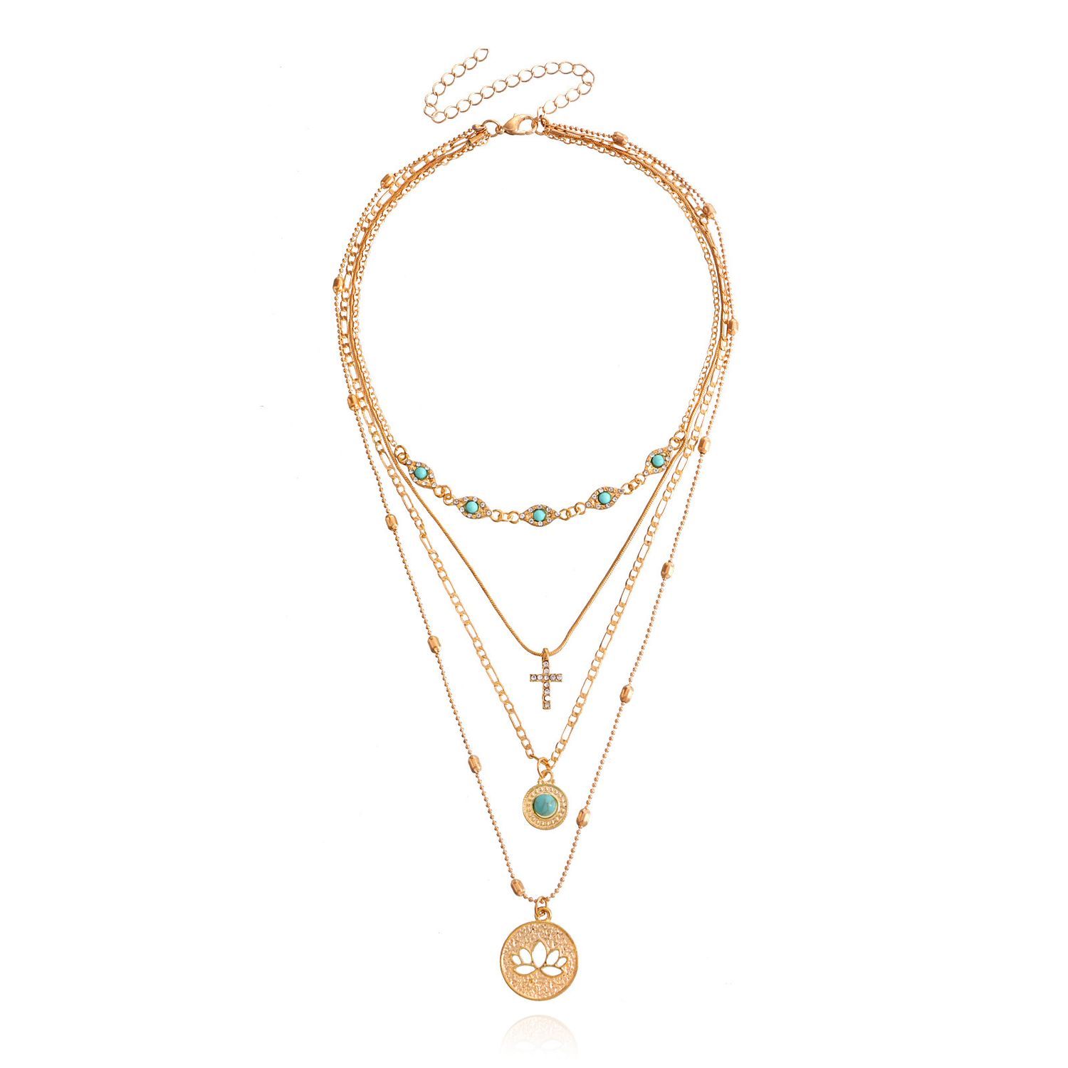 Elegant Diamond Cross Necklace with Floral Design, Color: gold