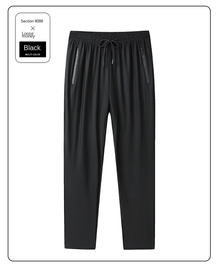 Ice Silk Pants for Men, Size: L【90-110catty】, Color: Solid color black-straight