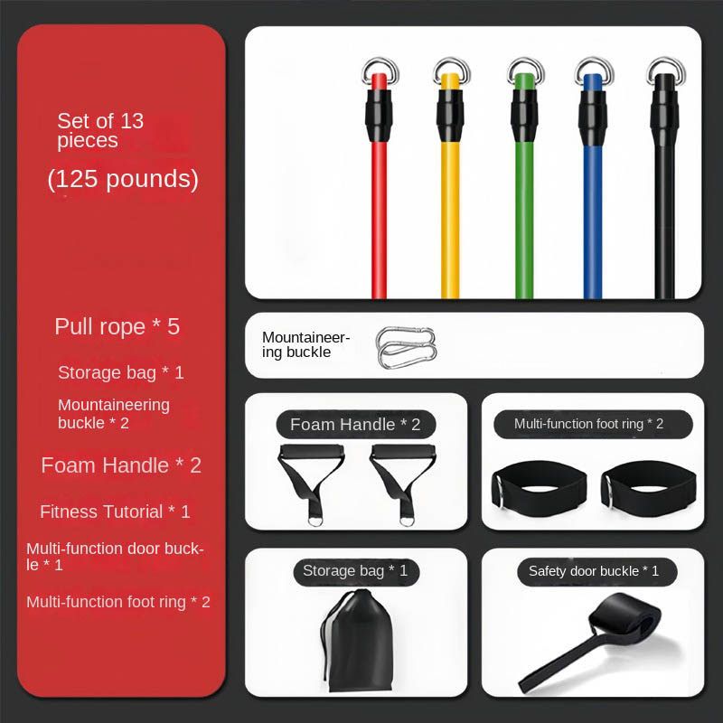 Versatile Tension Training System, Color: Basic style + storage bag [eleven-piece set of tension rope]