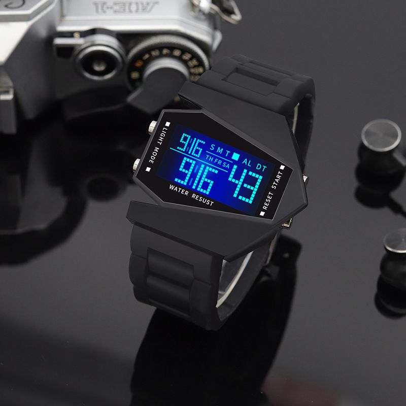 Luminous Multifunctional Square Fighter Aircraft Watch, Color: black